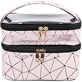 FITINI Makeup Bags Double Layer Travel Storage Cosmetic Cases Make-up Organizer Toiletry Bags Water-resistant for Women Makeup Brush Bag,Blush Pink