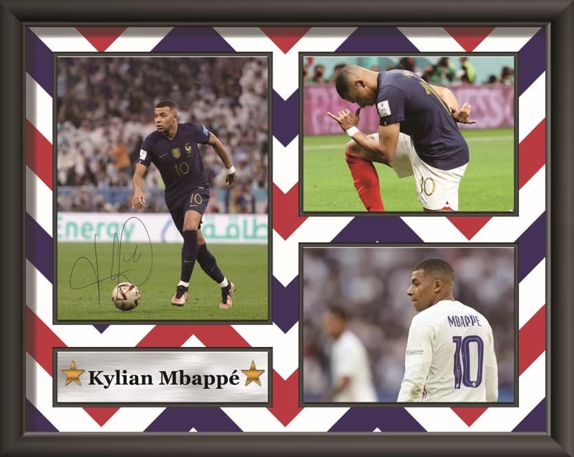 Photographs - wuka France Soccer Football Star Player Kylian Mbappe Pre-Printed Signature Autograph Mounted Photo Display Fan Gift (Photo Only (Unframed))