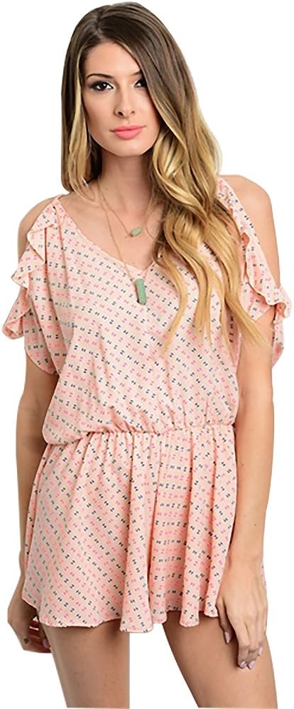 Steezyer Women's Ruffles Cutout Shoulder and Open Back Strap Romper
