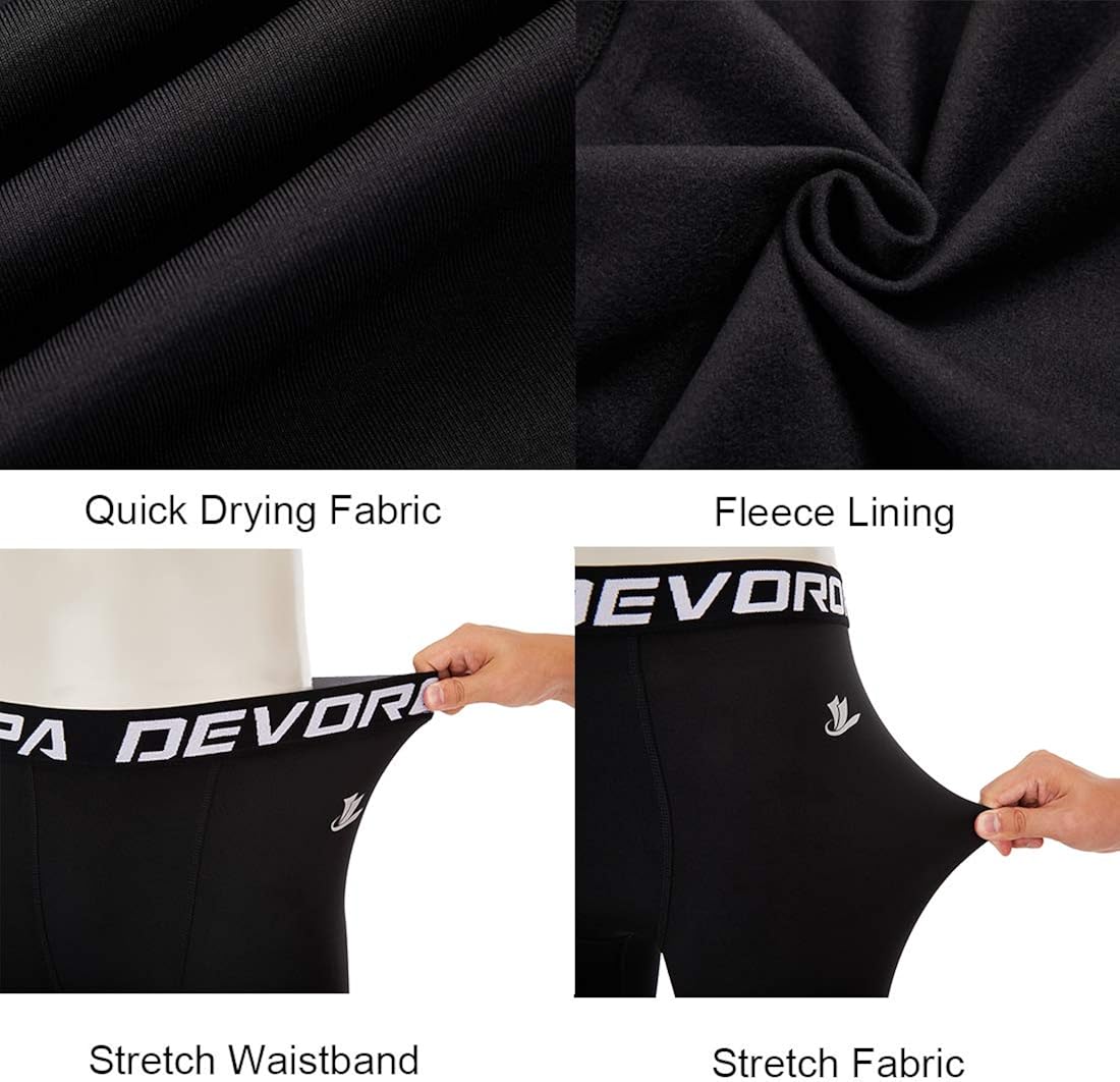 DEVOROPA Youth Boys' Compression Leggings Sports Tights Fleece Lined Thermal Base Layer Pants: Clothing
