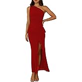 QZOOK Women's Summer Dresses Bodycon Sexy One Shoulder Side Slit Ruffles Elegant Prom Cocktail Wedding Guest Mesh Maxi Dress