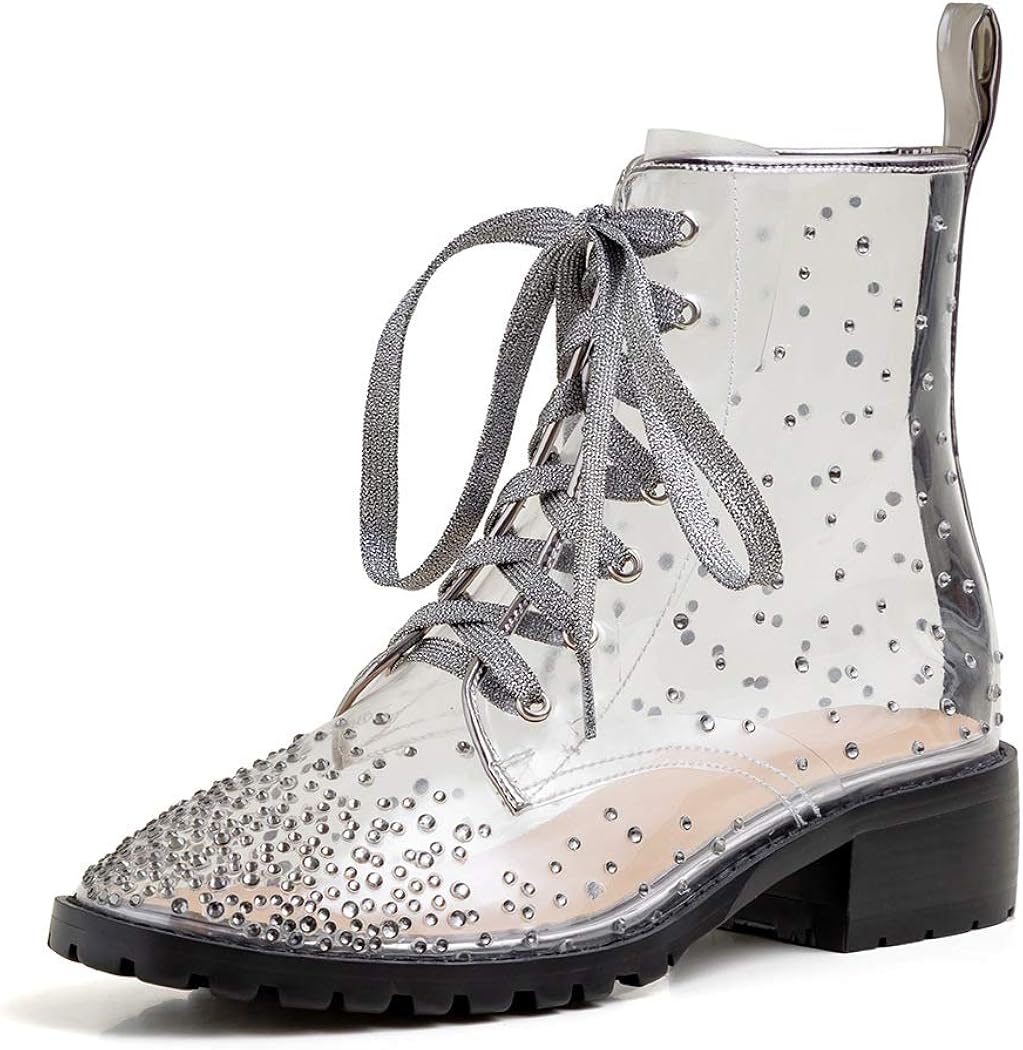 clear chunky heel booties
