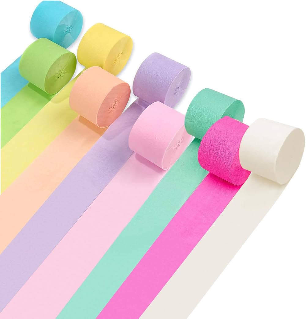 Aisszhao 9 Rolls Pastel Crepe Paper Streamer Curtain Backdrop 738ft