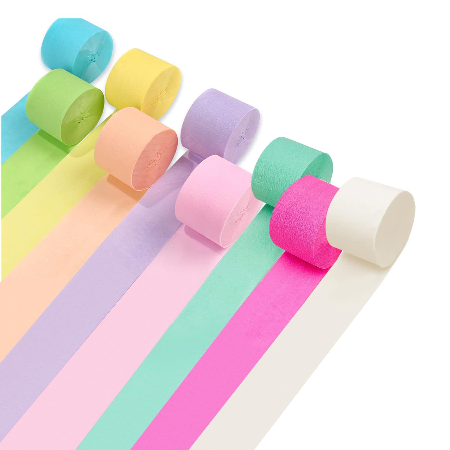 9 Rolls 738ft Pastel Crepe Paper Craft Streamers Hanging,Macaron Color Crepe Paper Rolls Streamers Yellow Green Blue Purple Pink White Crepe Roll Curtain Backdrop Hanging Tassels Festival Party Decor — image 1