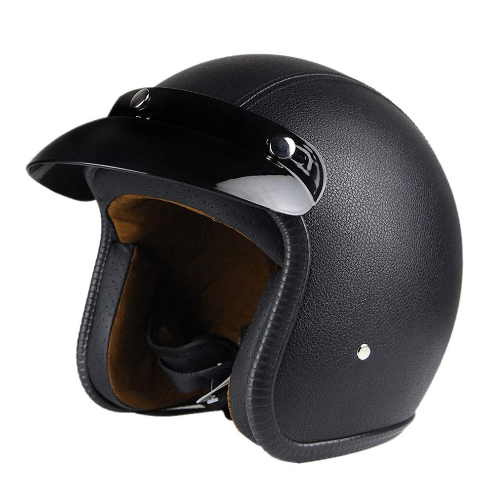 Woljay 3/4 Open Face helmet, Motorcycle Helmet Flat leather Black (XXL)