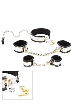 Rapture Bondage Set Fuss-, Handfesseln und Halsband aus Edelstahl (Grösse L), 1er Pack (1 x 1 Stück)