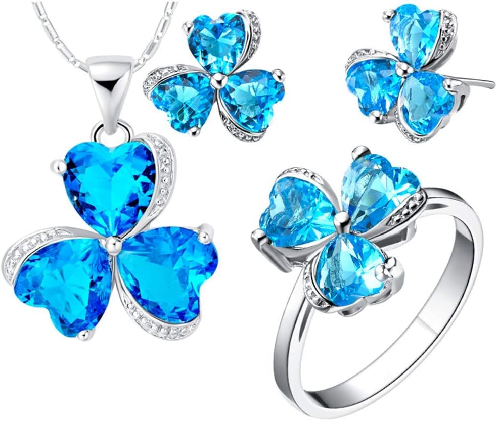 Purmy Women Jewelry Set Clover-Shape with Zircon Snake Chain