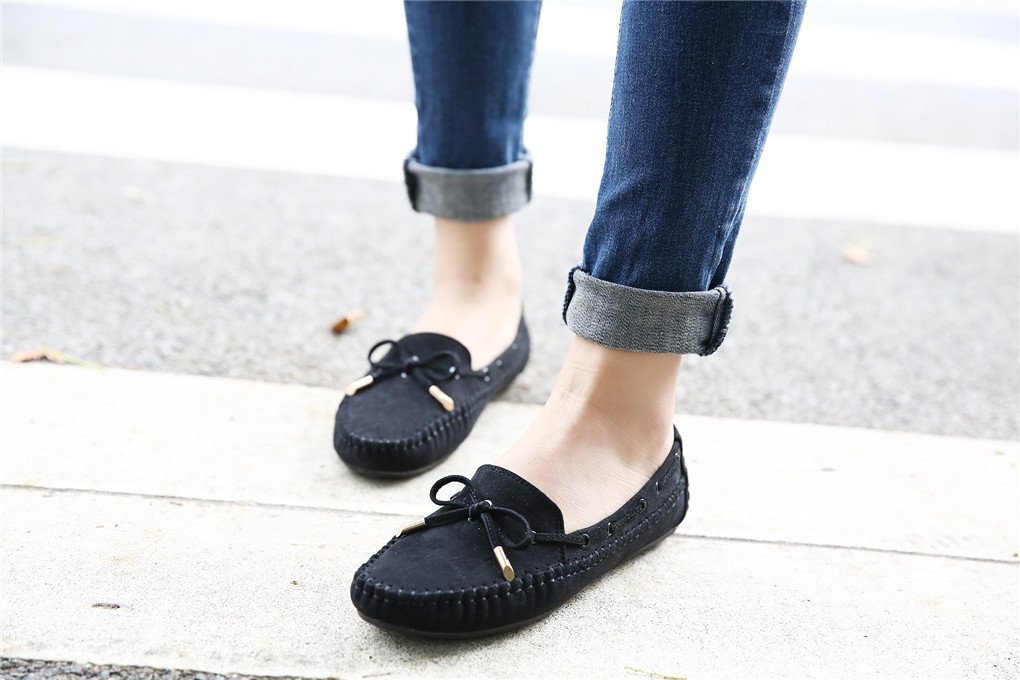 Ruiatoo Women\'s Slip on Flat Loafer Driving Suede Casual Boat Shoes Black 40