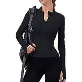 Fuqimman Women Built-In Pockets Athletic Jackets Slim Fit Full Zip up Workout Yoga Gym Jacket with Thumb Holes