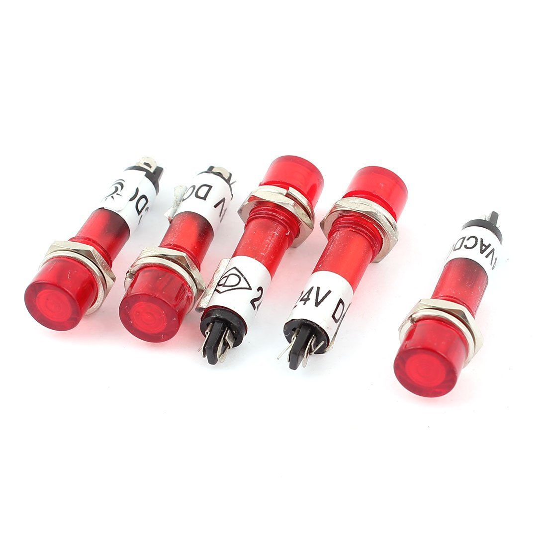 sourcing map AC/DC 24V Bulb Signal Indicator Pilot Light Lamp 7mm Thread Dia 5pcs Red