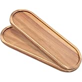 Set of 2 Plates Bathroom Vanity Wood Trays for Home Decor - for Counter Wood Small Decorative Tray, Kitchen Soap Tray,Comestic Holder Bathtub Organizer (14 x 4.5 inches)