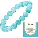 Tirdkid March Birthstone Bracelets for Women Girls, Handmade Aquamarine Gemstone Bracelet, Birthstone Jewelry Birthday Gifts for Her Mom Wife Girlfriend