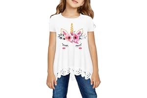 storeofbaby Girls Casual Tunic Tops Short Sleeve Loose Soft Blouse T-Shirt for 4-13 Years