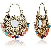 Vintage Bohemian Exaggerated Round Tassel Earrings Multi Beads Tassel Ethnic Dangle Drop Earrings for Women Summer Beach Statement