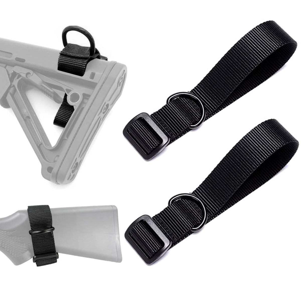 2 x Universal Rifle Sling Mount Strap Buttstock D Ring Attachment For 1 and 2 Point Gun Shotgun Slings. (Black)