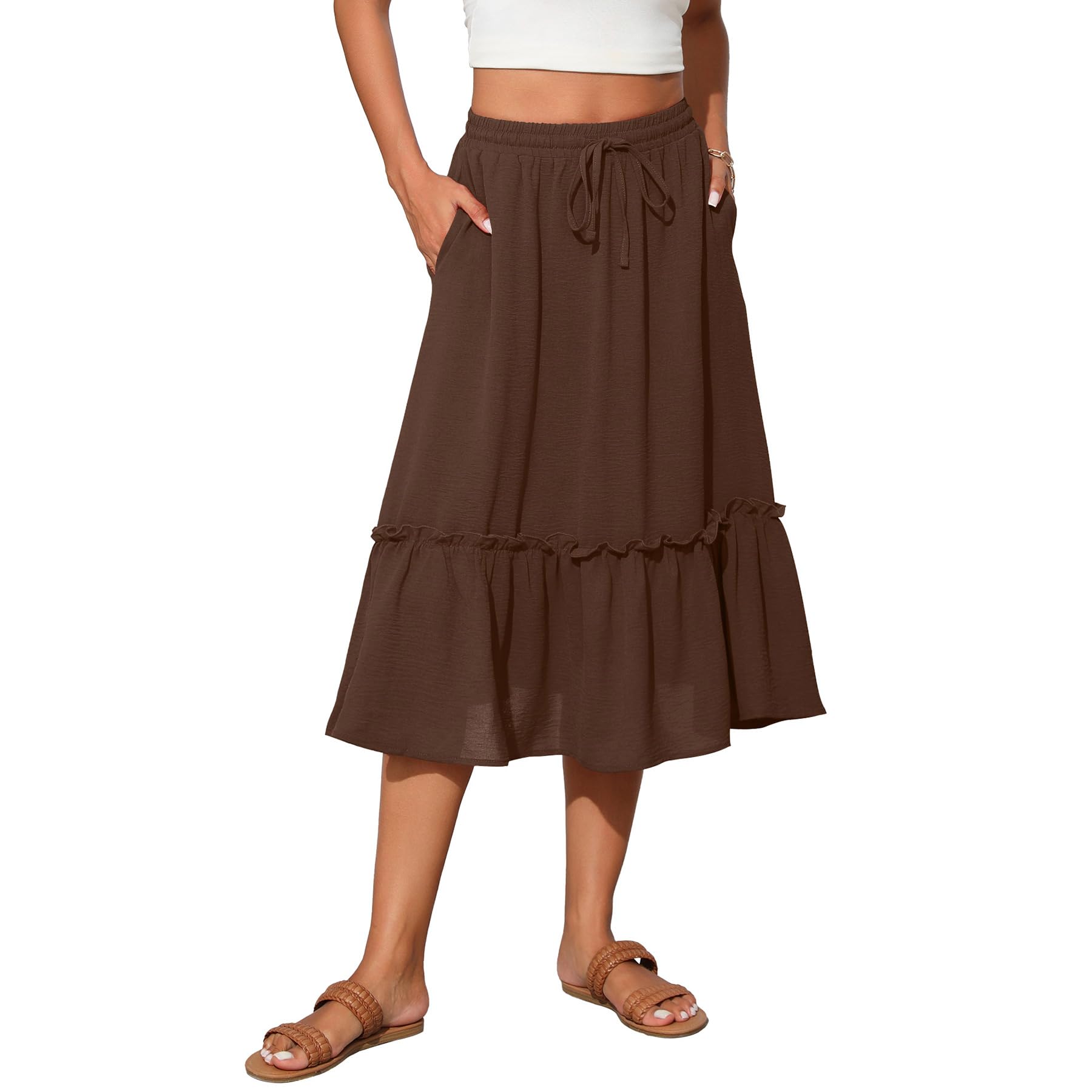 Photo 1 of Witsmile Ladies Skirts Midi Length with Pockets Flowy Skirts for Women Trendy Summer Beach Cover-Ups (Chocolate,M)