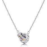 Linawe Moissanite Crystal Imitation Diamond Necklace for Women Trendy, Birthstone Rhinestone Dainty Jewelry, Circle Pendant Stainless Steel Chain Necklaces, Gold, Rose Gold and Silver Tones