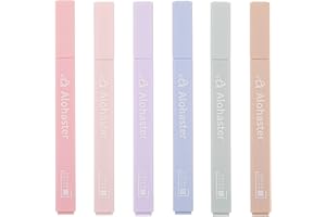 Alohaster HPSIZEE Aesthetic Cute Highlighters Mild Assorted Colors With Soft Chisel Tip, No Bleed Dry Fast Easy to Hold, for Journal Bible Planner Notes School Office Supplies, 6 Pack - Happiness