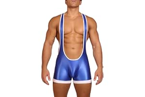 SEAUR Men's Wrestling Singlets Shiny Sleeveless Bodysuit One Piece Supporters Leotard Club Underwear Boxers