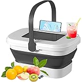 Collapsible Picnic Basket 16L, Folding Basket for Picnic with Lid Table, Waterproof Large Picnic Basket with Handles, Portable Collapsible Storage Basket for Camping, Outdoor, Travel,White