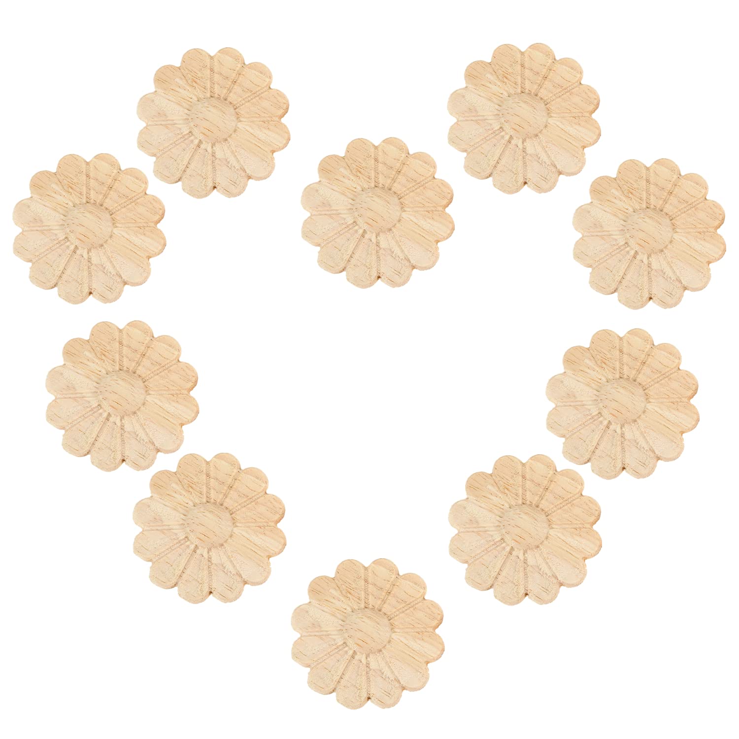 MUXSAM 10Pcs Unpainted Round Flower Pattern Wood Carved Applique Frame Onlay Cabinet Furniture Decoration 5cm