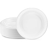 PLASTICPRO 100 PCS White Plastic Round 6 Inch Plates - Premium Quality Light Weight Disposable Dishes for Parties & Weddings