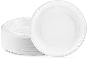 PLASTICPRO 100 PCS White Plastic Round 6 Inch Plates - Premium Quality Light Weight Disposable Dishes for Parties & Weddings