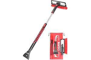 COFIT Car Snow Brush with Ice Scraper and Squeegee 3 in 1, 39" Extendable Cleaning Kit Long Handle, Windshield Snow Removal Tool Scratch Free for SUV Truck RV Window Roof Exterior Wash Supplies, Red