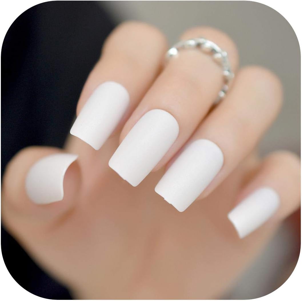 3d Nail Art Medium Long Matte Fake Nails White Matt Solid Color Nail Tips Square Acrylic Fignernails 253m Amazon Co Uk Beauty