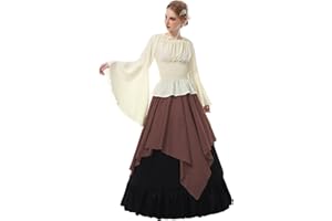 CR ROLECOS Renaissance Costume Women Medieval Peasant Dress Trumpet Sleeve Victorian Ren Faire Shirt and Skirt