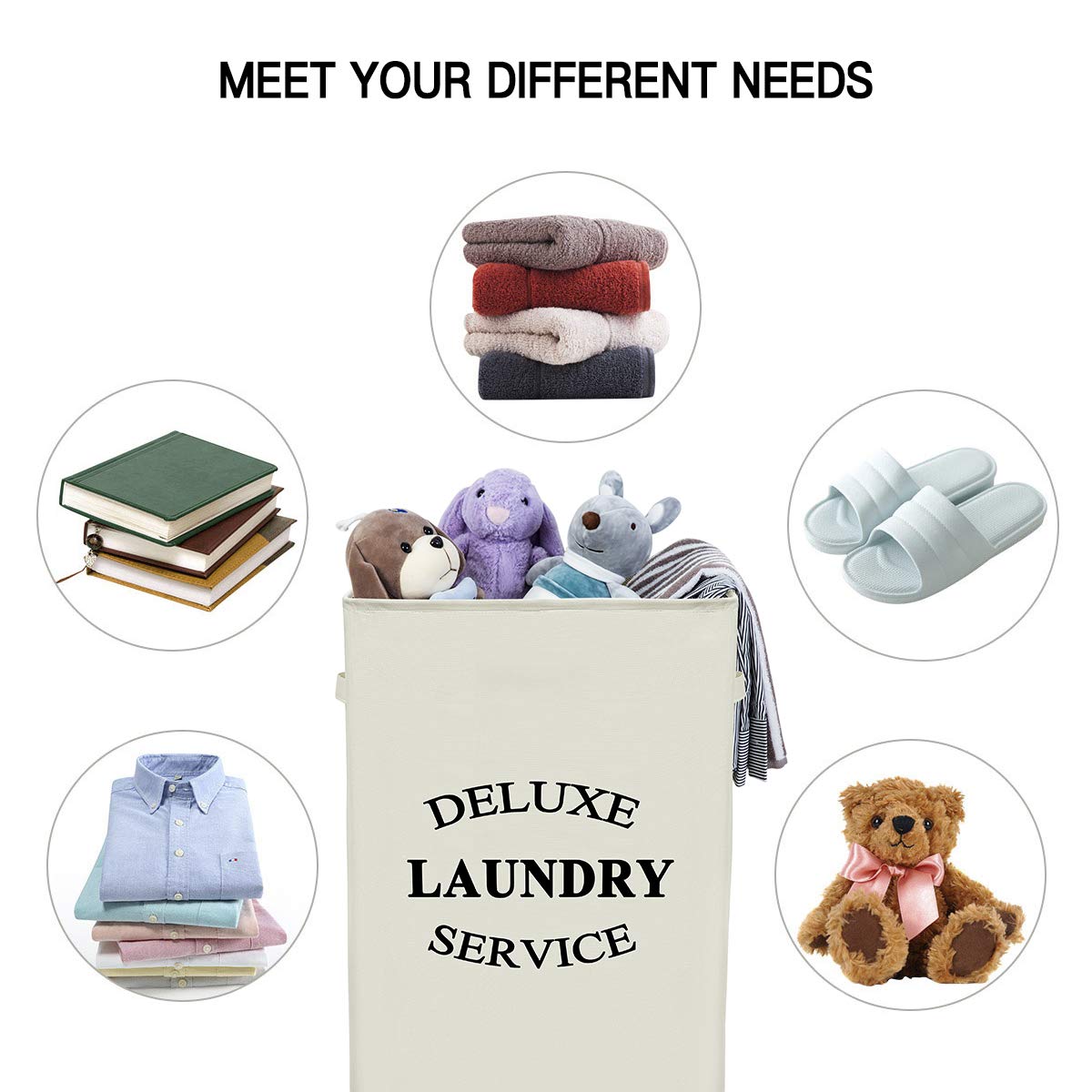 WISHPOOL Large Rolling Laundry Basket with Wheels Laundry Hamper for Laundry Collapsible Clothes Bag Basket Stand Square Laundry Cart Storage Bin (Beige)