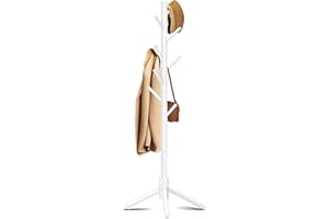 Azaeahom Coat Rack, Coat Racks Freestanding with 8 Hooks 3 Adjustable Heights for Clothes, Hats, Handbags, Coat Tree Easy Assembly for Entryway, Bedroom, Hallway, Office(White)