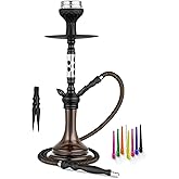 22'' Hookah Set Aluminum Shisha Hookah Set With Everything - Modern Colored Glass Vase, Ceramic Bowl, Hookah Charcoal Holder,