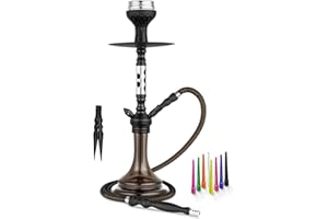 HAPYWAER 22'' Hookah Set Aluminum Shisha Hookah Set With Everything - Modern Colored Glass Vase, Ceramic Bowl, Hookah Charcoal Holder, Coal Tongs, Leather Hose