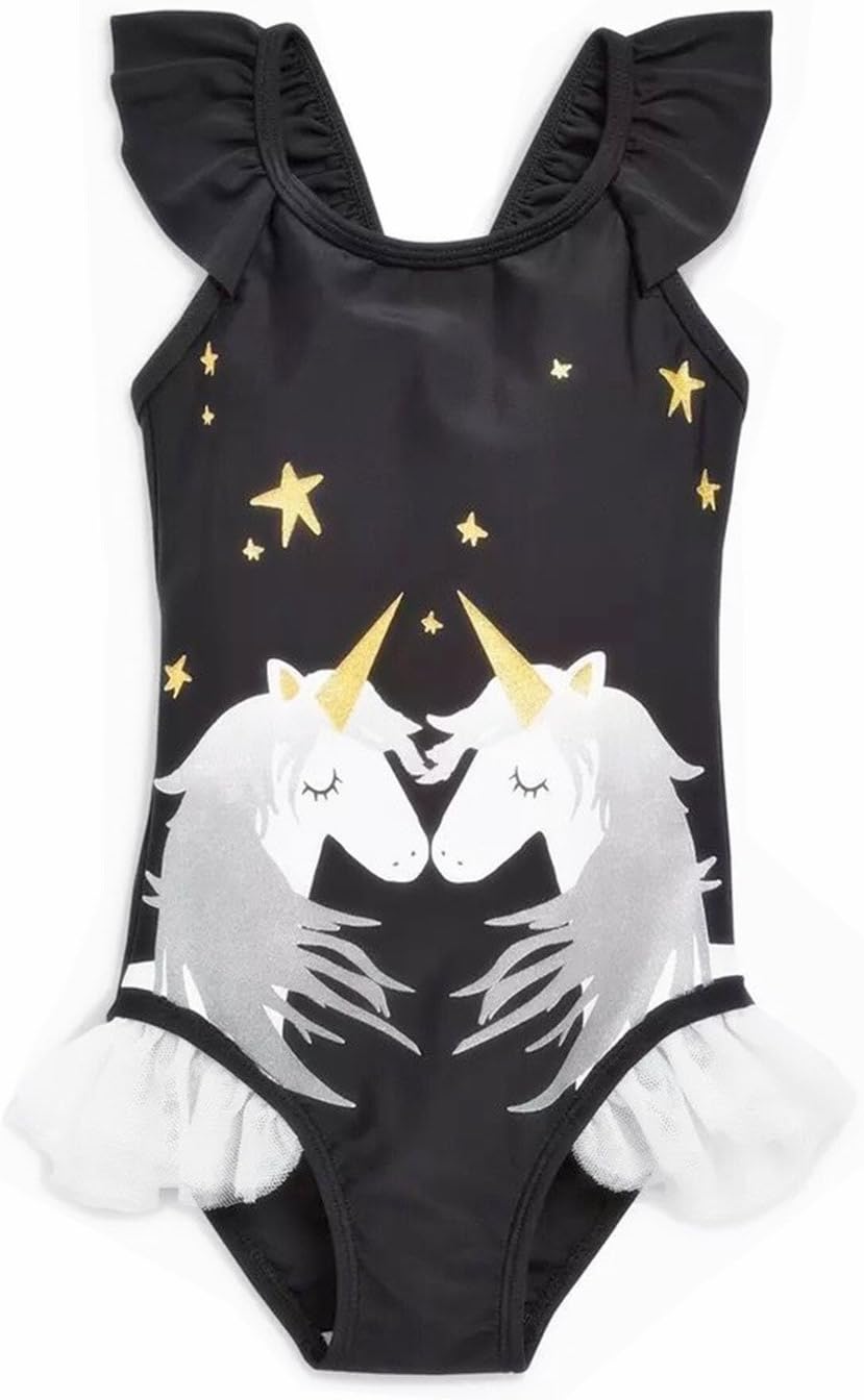 CQG Bikini Bandage Swimwear Unicorn Beachwear Swimsuit Set for Baby Girls (6Y-7Y, Black)