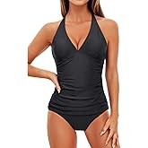Holipick Two Piece Tankini Bathing Suits for Women Tummy Control Swimsuits Sexy V Neck Halter Tankini Top with Bikini Bottom