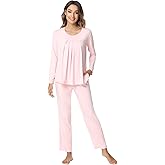 NACHILA Pajamas for Women-Viscose Made from Bamboo,Long Sleeve Pajama Sets Comfy Loungewear Pleated Pjs