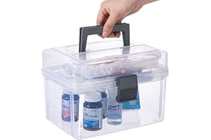 MyGift Premium Clear First Aid Kit Bin with Detachable Tray and Gray Top Handle, Portable Emergency Kit, Medical Supply Trave