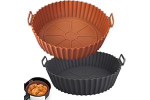 VIRETEC 2 Pack Air Fryer Silicone Liners for Ninja, Reusable Silicone Bowl Basket Fit for 3 to 5QT Air Fryer, Replacement of Flammable Parchment Paper, Baking Tray Oven Accessories (Top 8in, Bottom 6.8in)