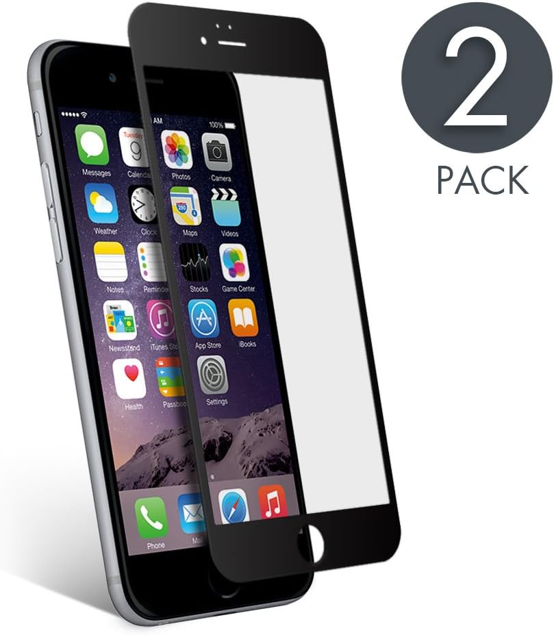 aiMaKE 2 Pack Premium Tempered Glass Screen Protector 5.5 inches for iPhone 6 Plus| iPhone 6 Plus Screen Protector | Black - Transparent (Ultra Clear edge to edge Full Front Screen Cover)