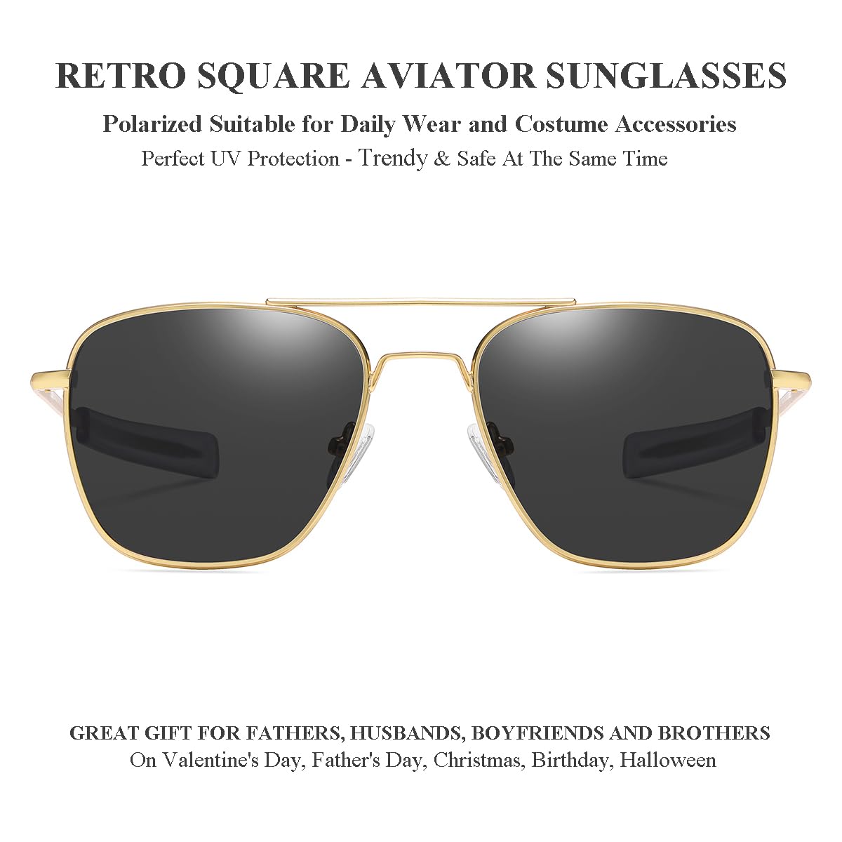 Gleyemor Polarized Square Aviator Sunglasses for Men Retro Military Tough Guy Style Shades