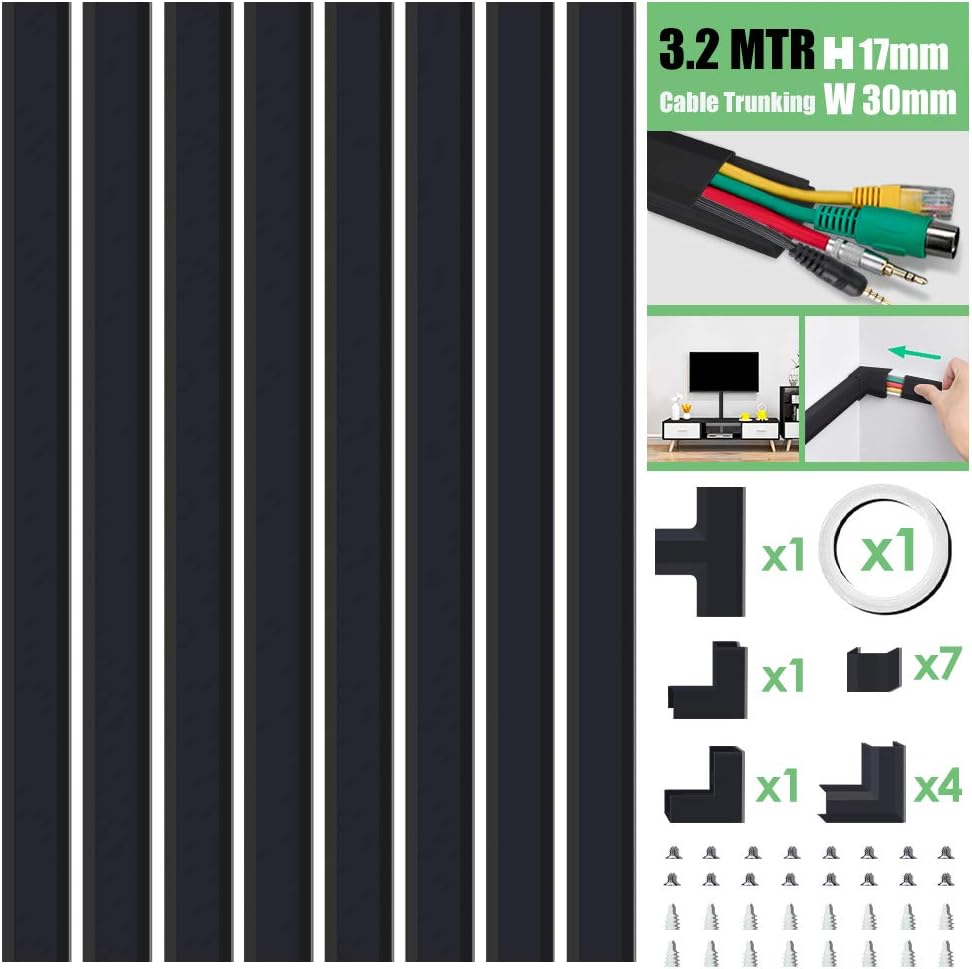 MUDEELA Cable Trunking Kit 8x L400mm Black Cable Concealer