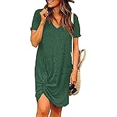 Locryz Women's Summer Twist Knot Tshirt Dresses Casual Loose Dress V Neck Short Sleeve Knot Dress