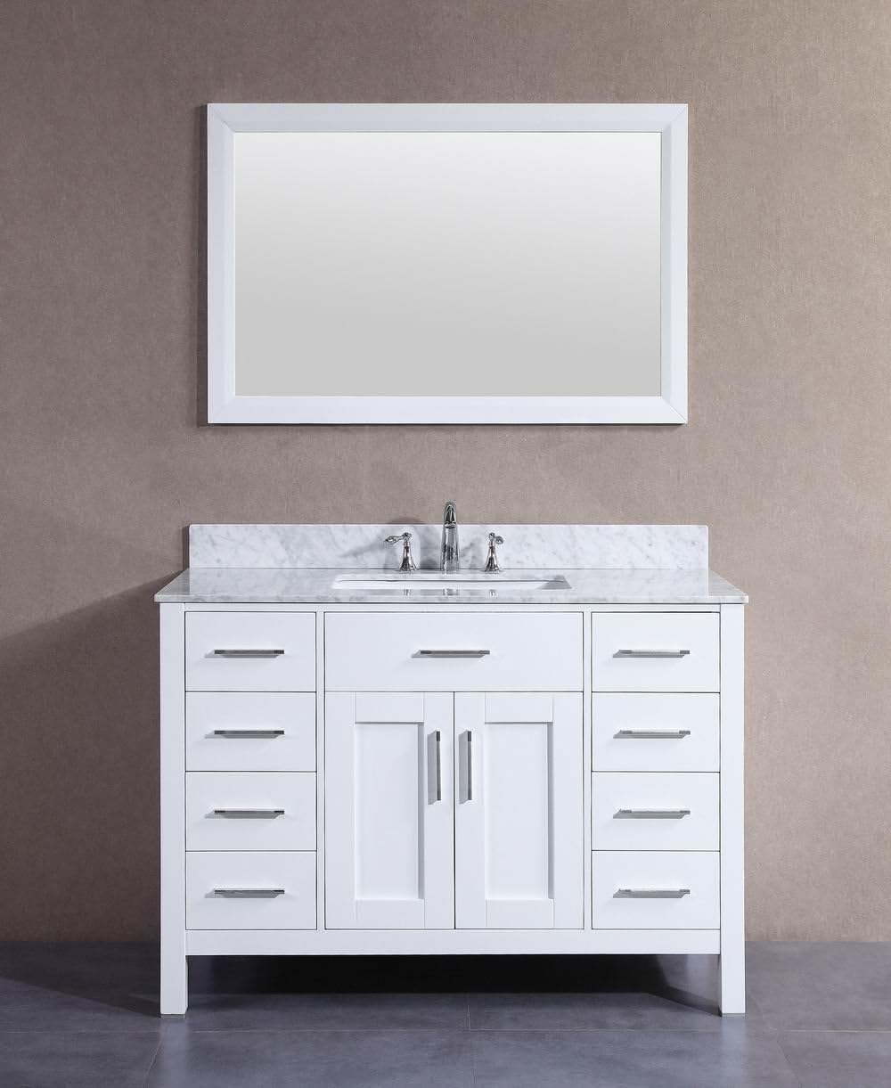 Belvedere Bath T9150D Freestanding Bathroom Vanity with Marble Top, 48" W x 22" D x 33.5" H, White, x x