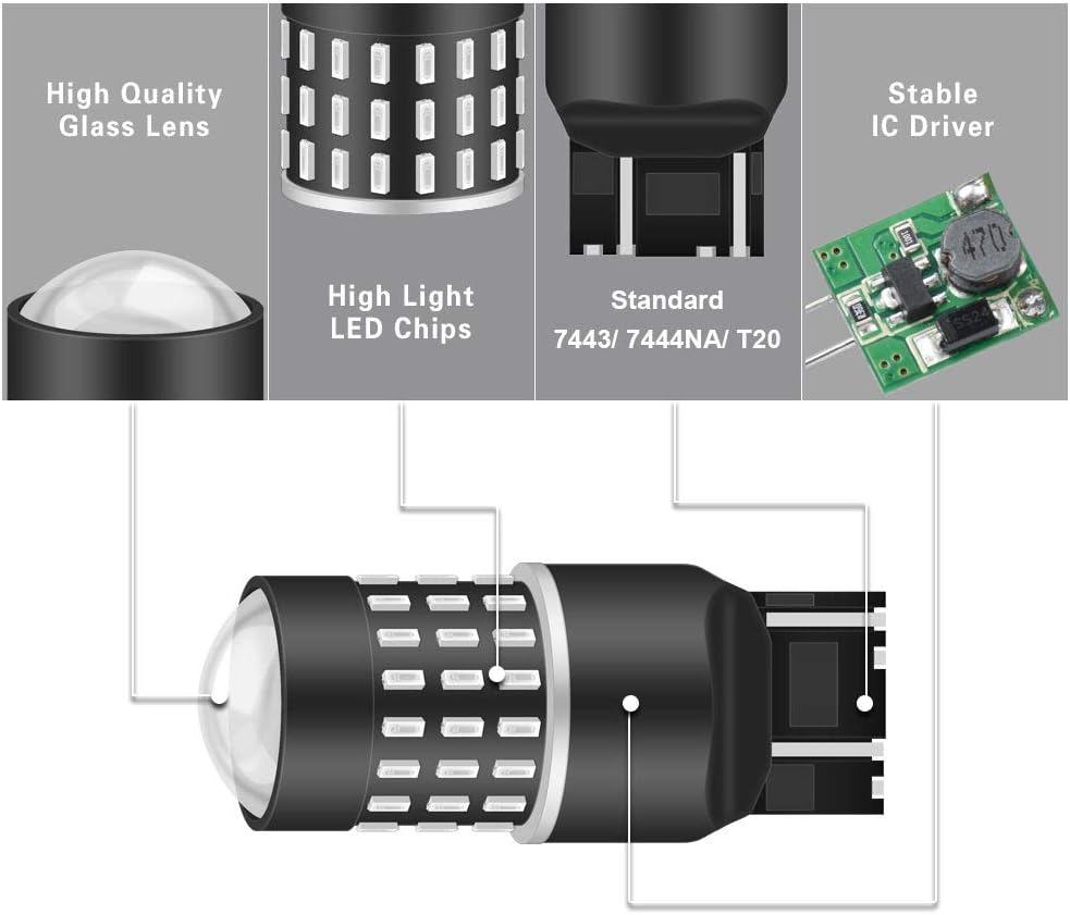 NATGIC 7443 7444NA 7440 7440NA Bulbs Extremely Bright 3014SMD 54-EX Chipsets with Lens Projector for Tail Lights Brake Lights,Red 12-24V(2-Pack) - Image 5