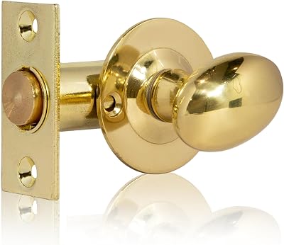 XFORT Polished Brass Rack Bolt Security Kit Oval Turn Knob 55mm Bolt Extra Lock