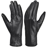 Harssidanzar Womens Winter Warm Cashmere Lining Touchscreen Texting Warm Driving Lambskin Leather Gloves GL017