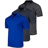 Real Essentials 3 Pack: Men's Short Sleeve Golf Polo Casual Workout Sports Cool Moisture Wicking Collared Shirt (Big & Tall)