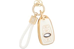 PIFOOG for Subaru Key Fob Cover Outback Forest Ascent Impreza WRX BRZ Crosstrek Legacy 4 Buttons Keys Case Shell Bling Car Keychain Ring Protector Girly Women White Gold TPU