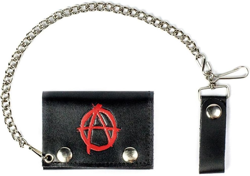 anarchy signANARCHY SIGN Mens Biker Leather Tri-fold Wallet with Chain
